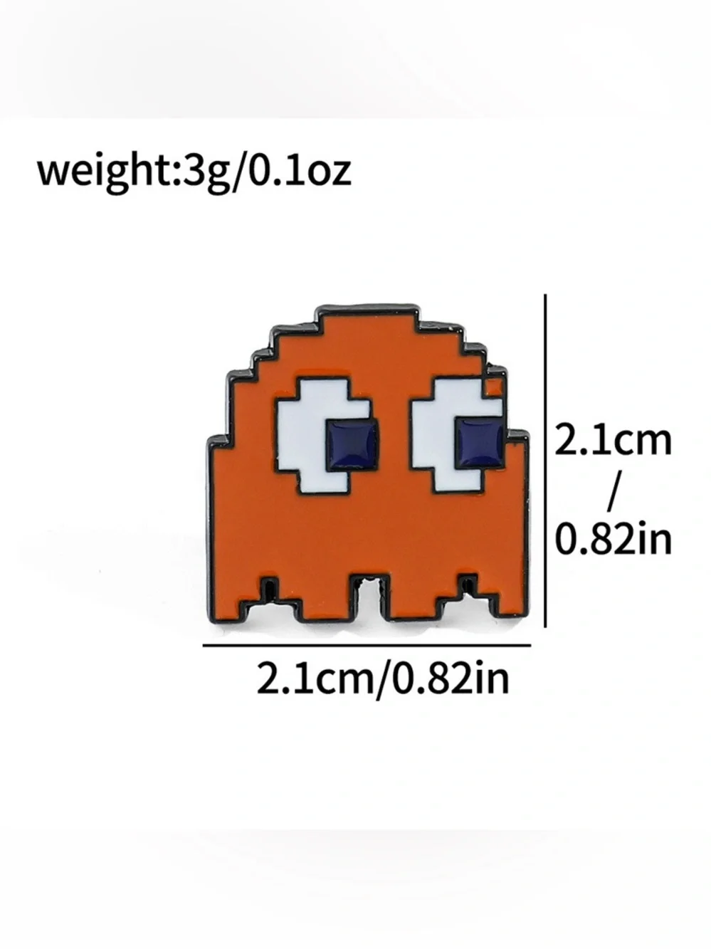 Retro Orange Pixel Ghost Enamel Pin – Arcade Game Inspired Hard Enamel Lapel Pin
